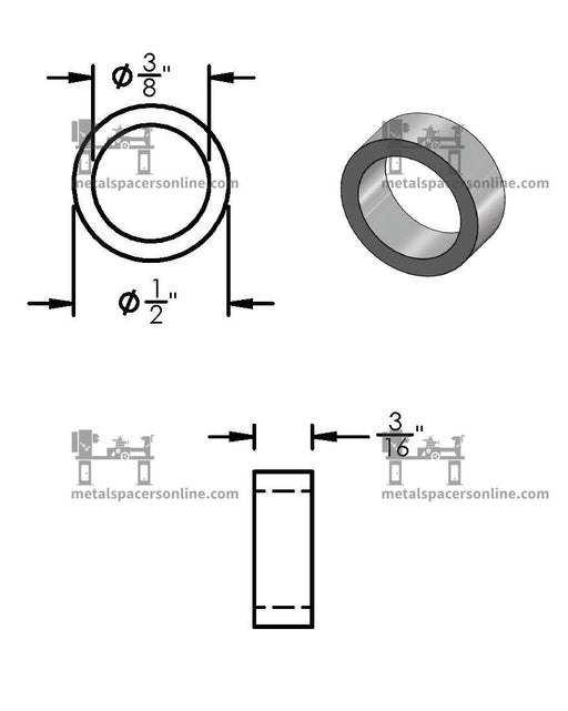 Black Aluminum Spacer 1/2" OD X 3/8" ID - Metal Spacers Online