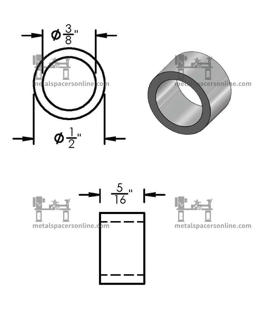 Black Aluminum Spacer 1/2" OD X 3/8" ID - Metal Spacers Online