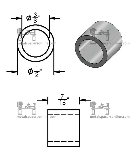 Black Aluminum Spacer 1/2" OD X 3/8" ID - Metal Spacers Online