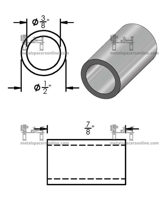 Black Aluminum Spacer 1/2" OD X 3/8" ID - Metal Spacers Online