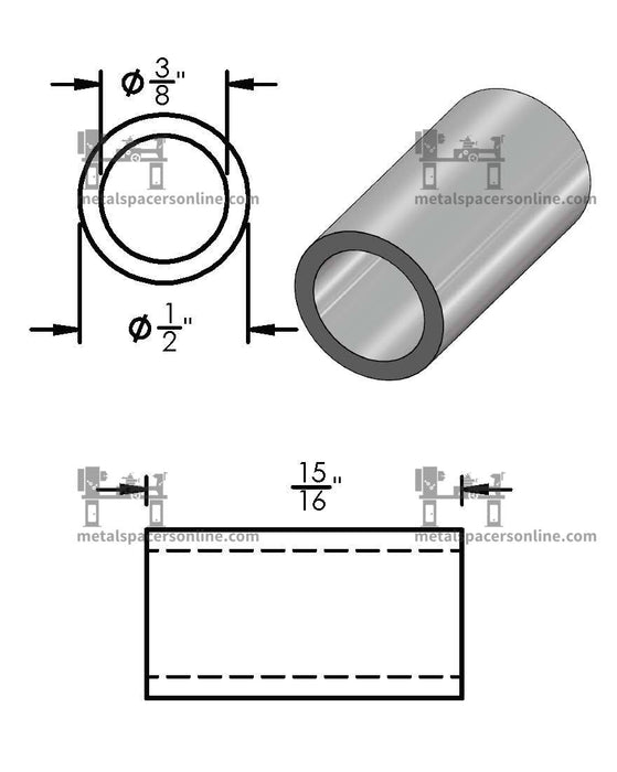 Black Aluminum Spacer 1/2" OD X 3/8" ID - Metal Spacers Online