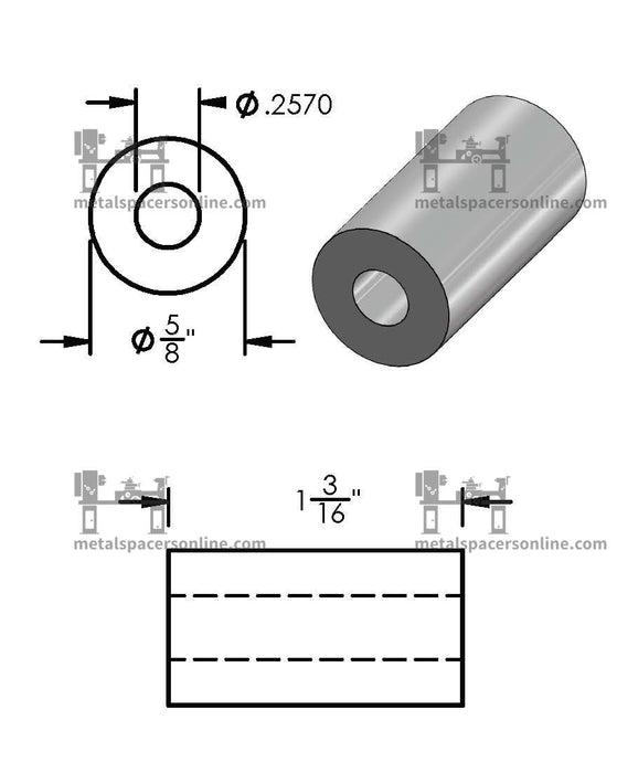 Black Aluminum Spacer 5/8" OD X 1/4" ID - Metal Spacers Online