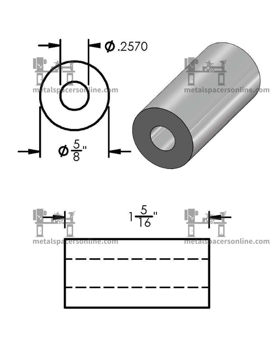 Black Aluminum Spacer 5/8" OD X 1/4" ID - Metal Spacers Online