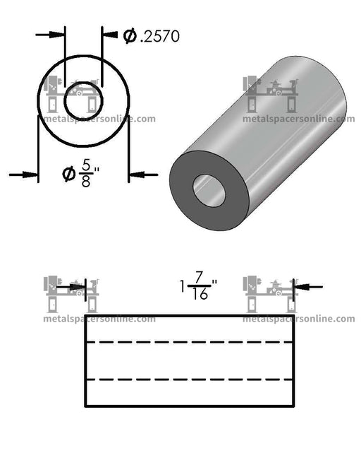 Black Aluminum Spacer 5/8" OD X 1/4" ID - Metal Spacers Online