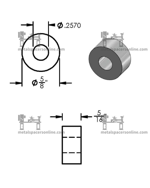 Black Aluminum Spacer 5/8" OD X 1/4" ID - Metal Spacers Online