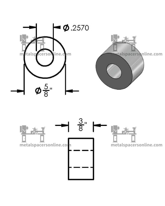 Black Aluminum Spacer 5/8" OD X 1/4" ID - Metal Spacers Online