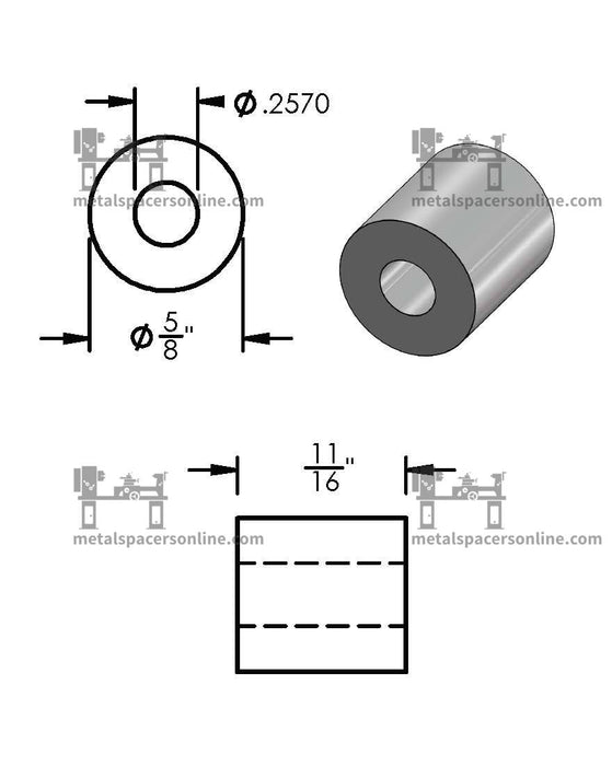 Black Aluminum Spacer 5/8" OD X 1/4" ID - Metal Spacers Online