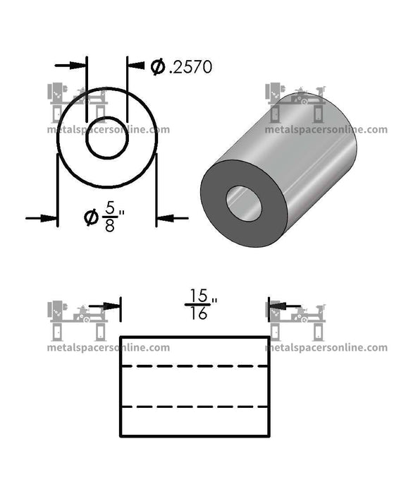 Black Aluminum Spacer 5/8" OD X 1/4" ID - Metal Spacers Online