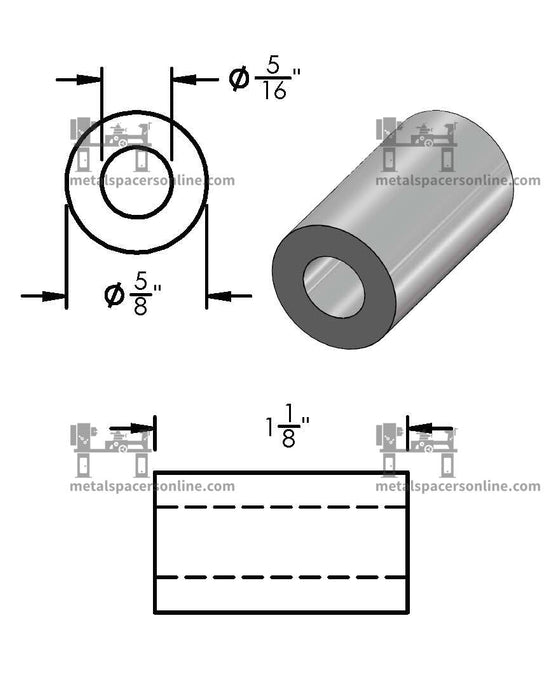 Black Aluminum Spacer 5/8" OD X 5/16" ID - Metal Spacers Online