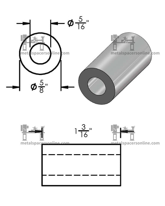 Black Aluminum Spacer 5/8" OD X 5/16" ID - Metal Spacers Online