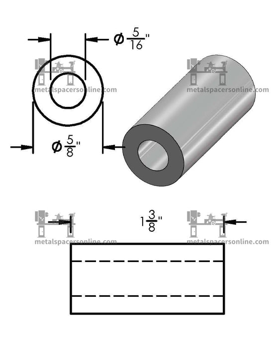 Black Aluminum Spacer 5/8" OD X 5/16" ID - Metal Spacers Online