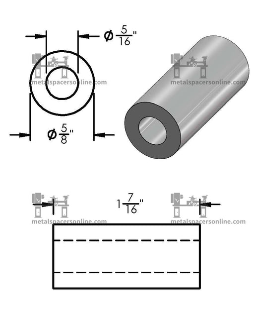 Black Aluminum Spacer 5/8" OD X 5/16" ID - Metal Spacers Online