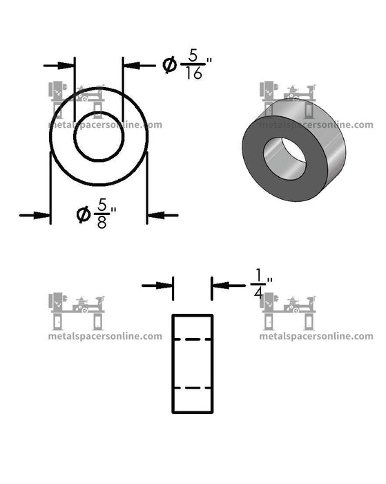 Black Aluminum Spacer 5/8" OD X 5/16" ID - Metal Spacers Online