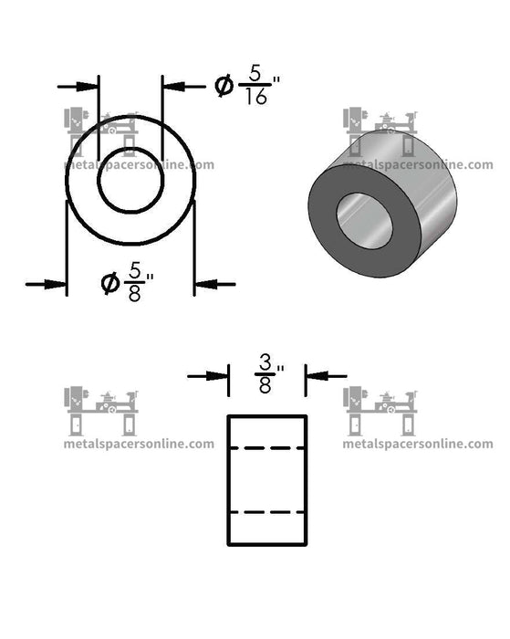 Black Aluminum Spacer 5/8" OD X 5/16" ID - Metal Spacers Online