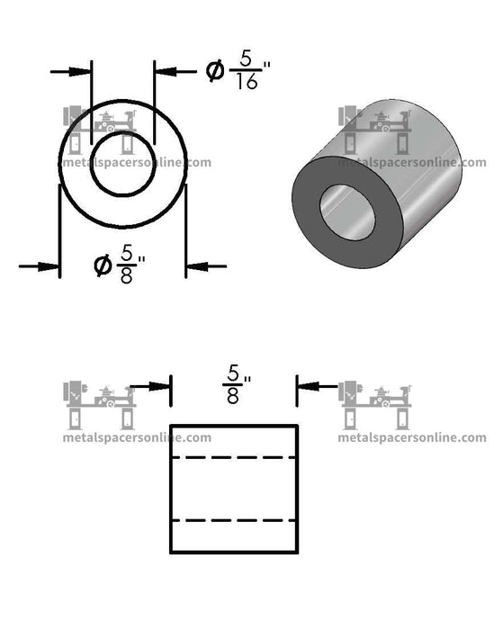 Black Aluminum Spacer 5/8" OD X 5/16" ID - Metal Spacers Online