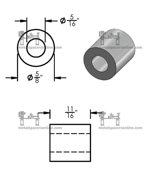 Black Aluminum Spacer 5/8" OD X 5/16" ID - Metal Spacers Online