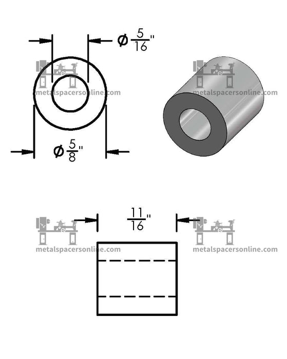 Black Aluminum Spacer 5/8" OD X 5/16" ID - Metal Spacers Online