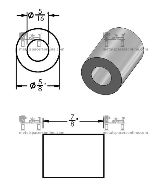 Black Aluminum Spacer 5/8" OD X 5/16" ID - Metal Spacers Online