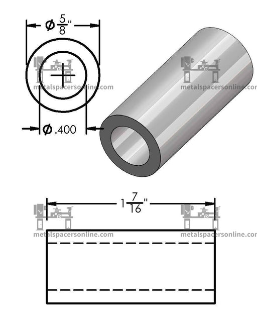 Black Aluminum Spacer 5/8" OD X 3/8" ID - Metal Spacers Online