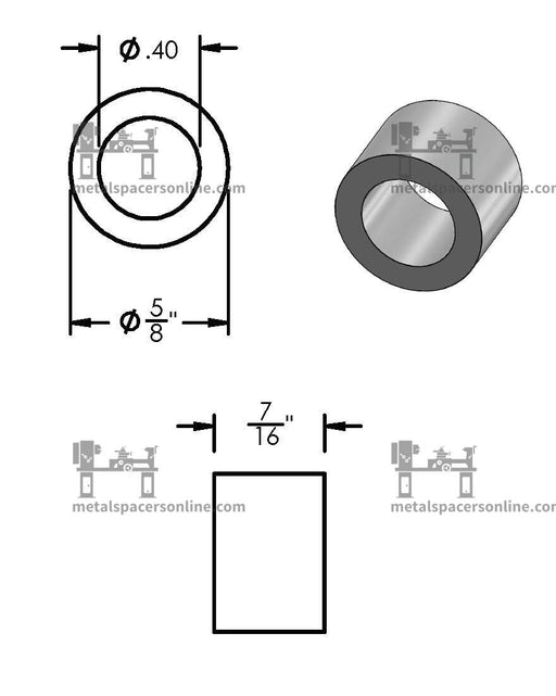 Black Aluminum Spacer 5/8" OD X 3/8" ID - Metal Spacers Online