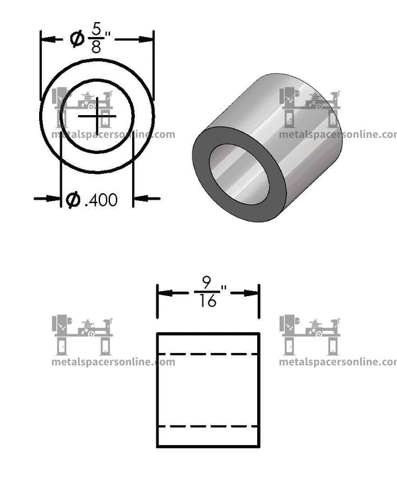 Black Aluminum Spacer 5/8" OD X 3/8" ID - Metal Spacers Online