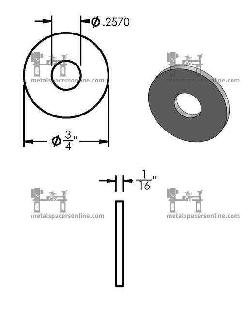 Black Aluminum Spacer 3/4" OD X 1/4" ID - Metal Spacers Online