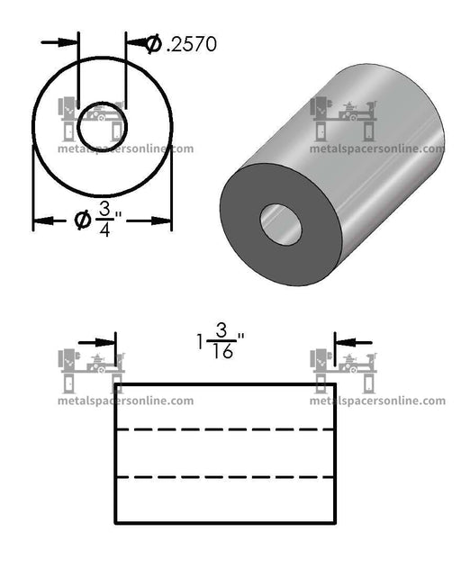 Black Aluminum Spacer 3/4" OD X 1/4" ID - Metal Spacers Online