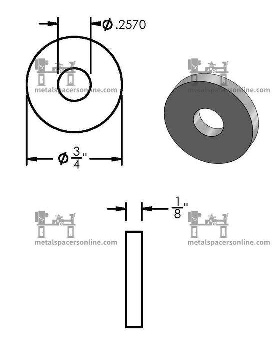 Black Aluminum Spacer 3/4" OD X 1/4" ID - Metal Spacers Online