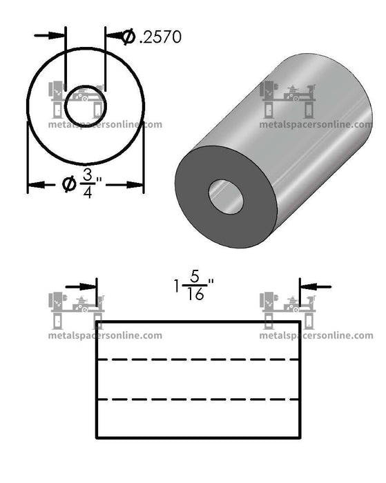 Black Aluminum Spacer 3/4" OD X 1/4" ID - Metal Spacers Online