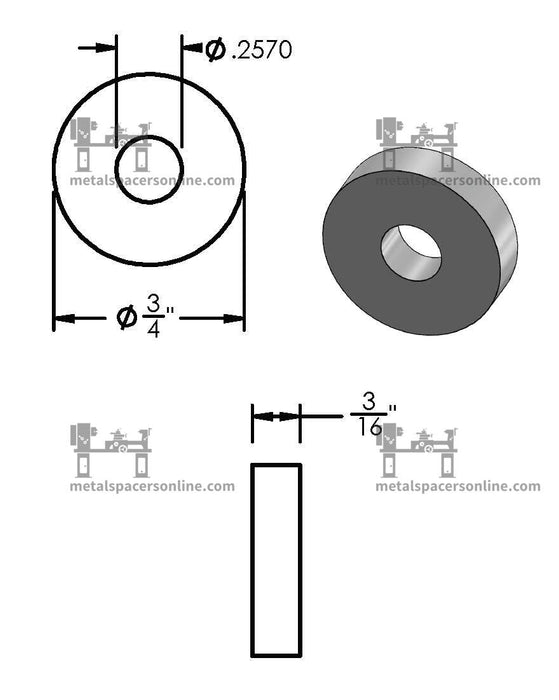 Black Aluminum Spacer 3/4" OD X 1/4" ID - Metal Spacers Online