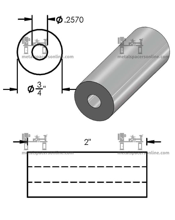 Black Aluminum Spacer 3/4" OD X 1/4" ID - Metal Spacers Online