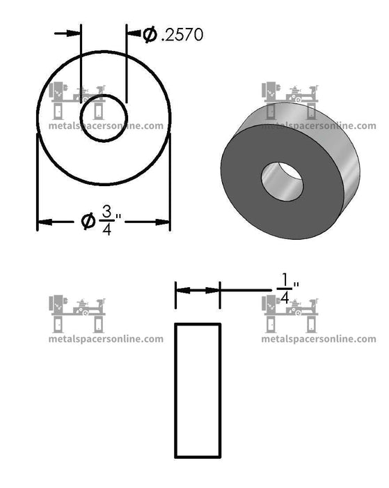 Black Aluminum Spacer 3/4" OD X 1/4" ID - Metal Spacers Online