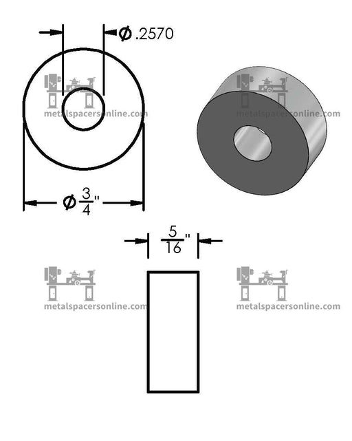 Black Aluminum Spacer 3/4" OD X 1/4" ID - Metal Spacers Online