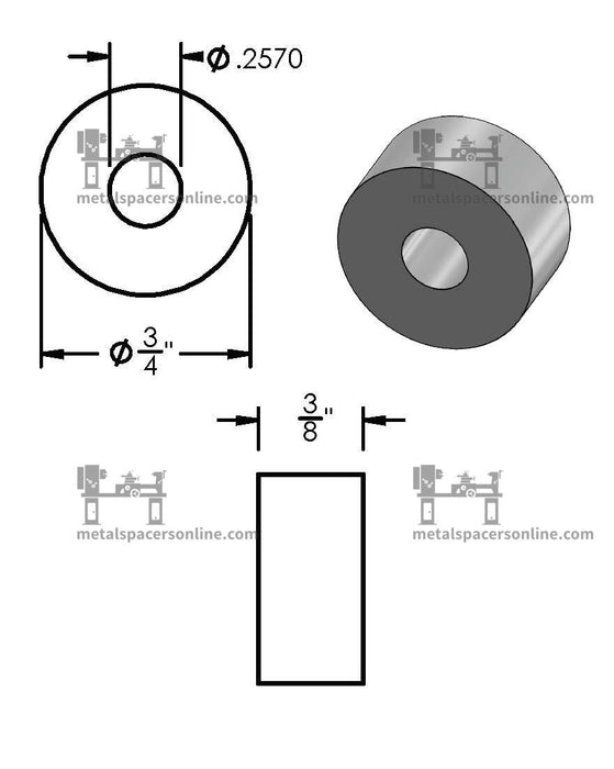 Black Aluminum Spacer 3/4" OD X 1/4" ID - Metal Spacers Online