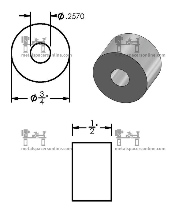 Black Aluminum Spacer 3/4" OD X 1/4" ID - Metal Spacers Online