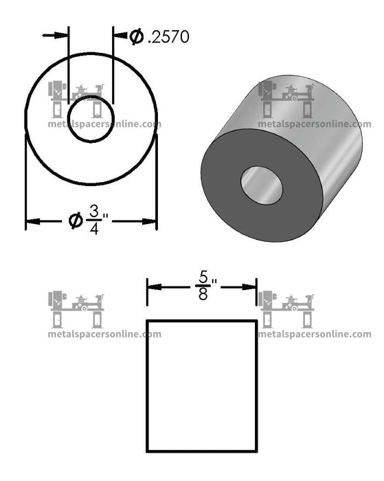 Black Aluminum Spacer 3/4" OD X 1/4" ID - Metal Spacers Online