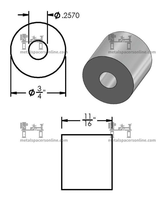 Black Aluminum Spacer 3/4" OD X 1/4" ID - Metal Spacers Online