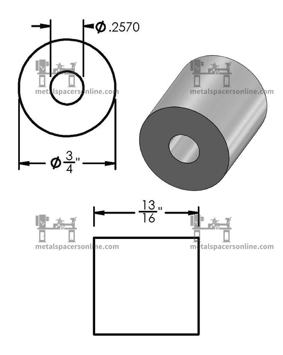 Black Aluminum Spacer 3/4" OD X 1/4" ID - Metal Spacers Online