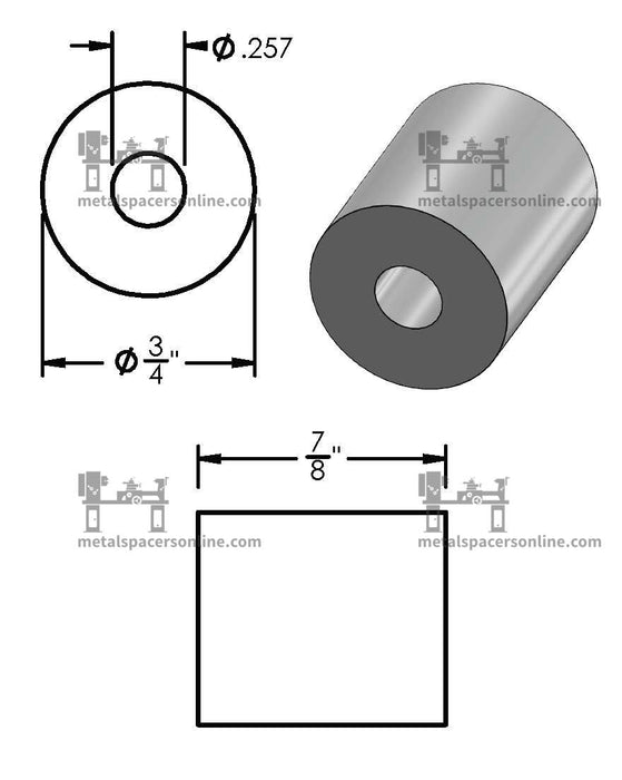 Black Aluminum Spacer 3/4" OD X 1/4" ID - Metal Spacers Online