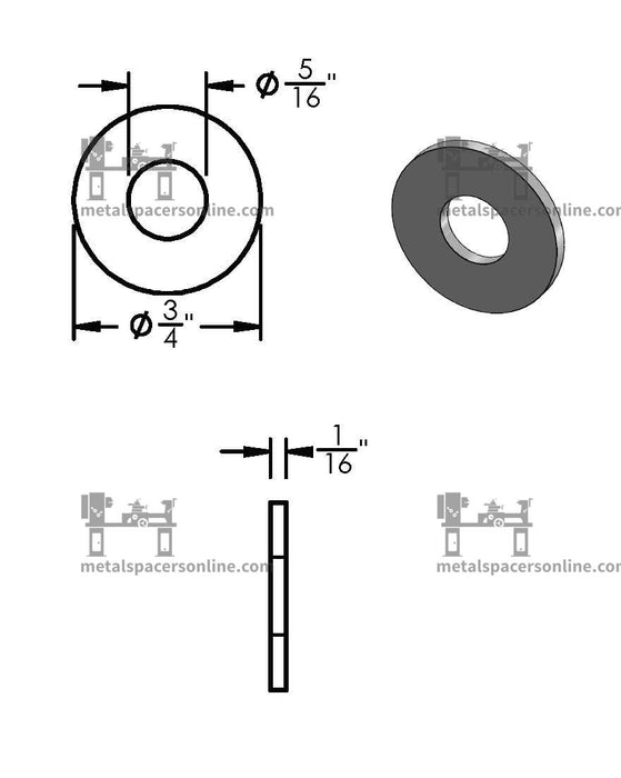 Black Aluminum Spacer 3/4" OD X 5/16" ID - Metal Spacers Online