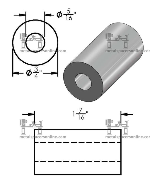 Black Aluminum Spacer 3/4" OD X 5/16" ID - Metal Spacers Online