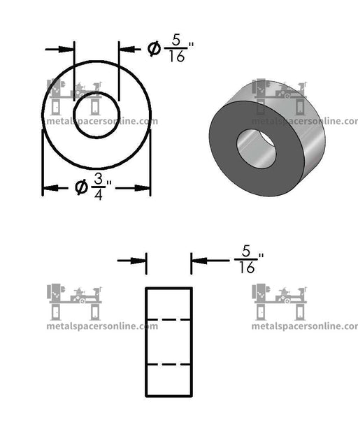 Black Aluminum Spacer 3/4" OD X 5/16" ID - Metal Spacers Online