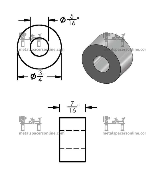 Black Aluminum Spacer 3/4" OD X 5/16" ID - Metal Spacers Online