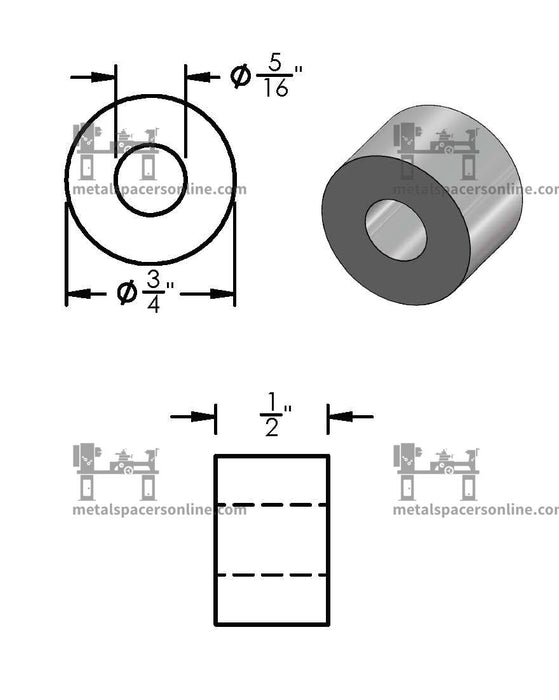 Black Aluminum Spacer 3/4" OD X 5/16" ID - Metal Spacers Online