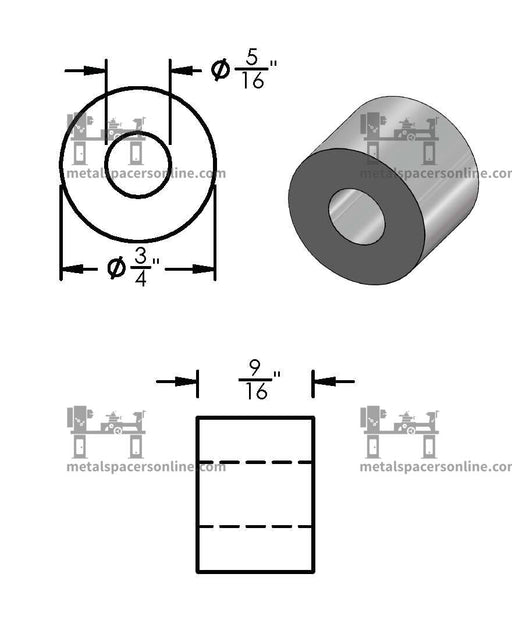 Black Aluminum Spacer 3/4" OD X 5/16" ID - Metal Spacers Online