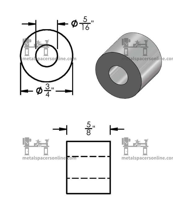 Black Aluminum Spacer 3/4" OD X 5/16" ID - Metal Spacers Online