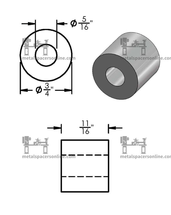 Black Aluminum Spacer 3/4" OD X 5/16" ID - Metal Spacers Online