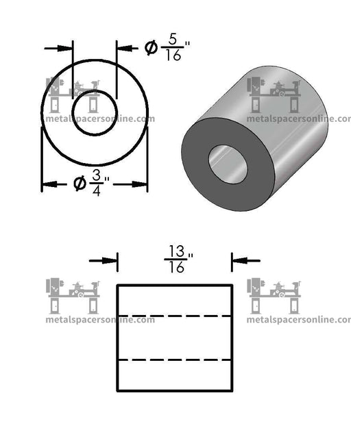 Black Aluminum Spacer 3/4" OD X 5/16" ID - Metal Spacers Online