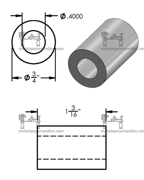 Black Aluminum Spacer 3/4" OD X 3/8" ID - Metal Spacers Online