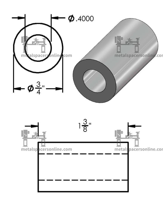 Black Aluminum Spacer 3/4" OD X 3/8" ID - Metal Spacers Online